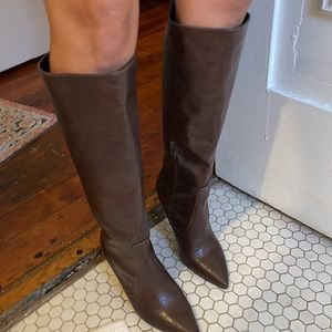 Brown knee high boot, faux leather size 8